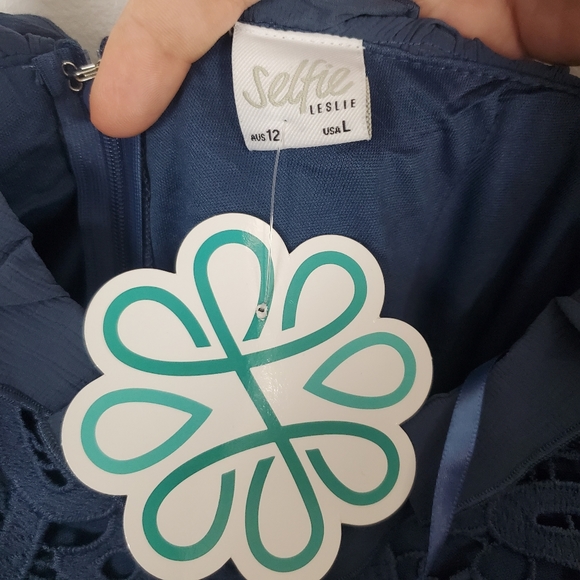 Selfie Leslie NWT blue mermaid dress lace overlay US large - Picture 6 of 7